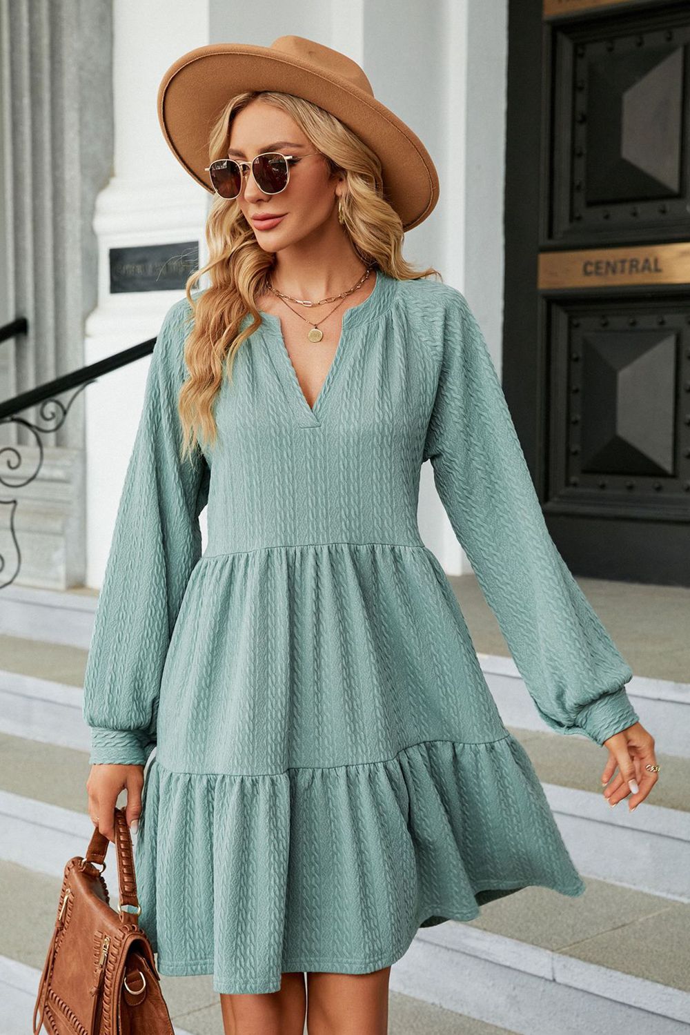 Sage Long Sleeve Mini Dress