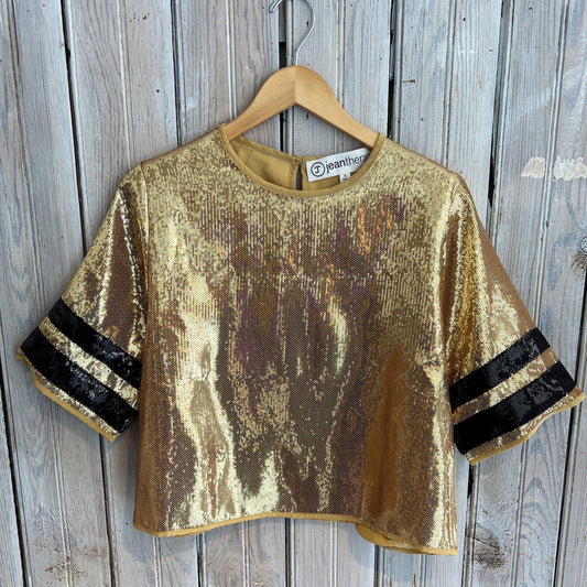 Saints Gold Sequin Jersey Black Stripe Shortsleeve