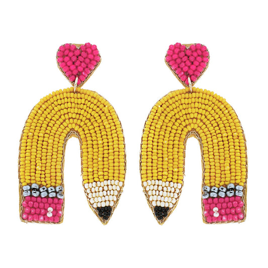 Pencil w/ Heart Post Dangle Earrings